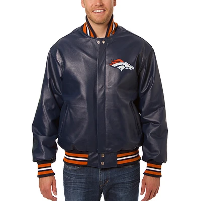 Men's JH Design Navy Denver Broncos Leather Full-Snap Jacket