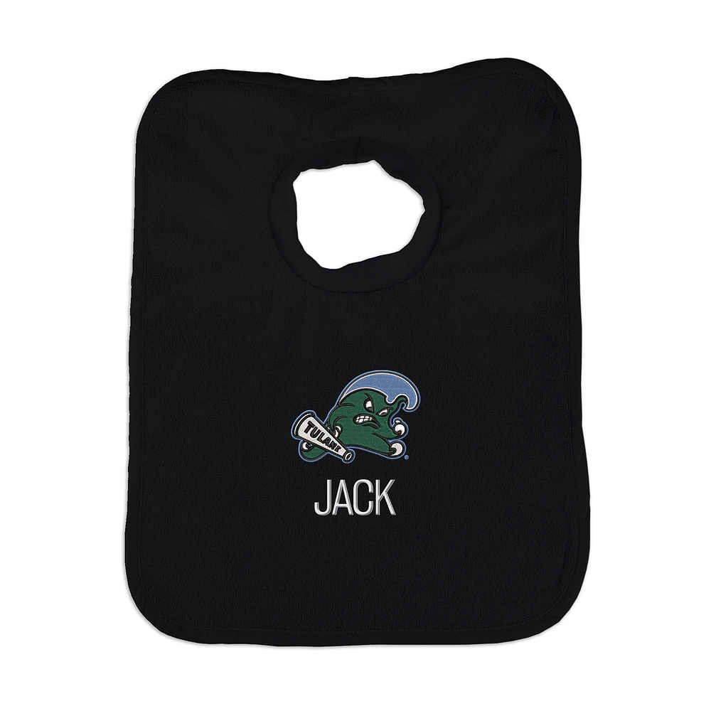 Newborn & Infant Black Tulane Green Wave Personalized Bib