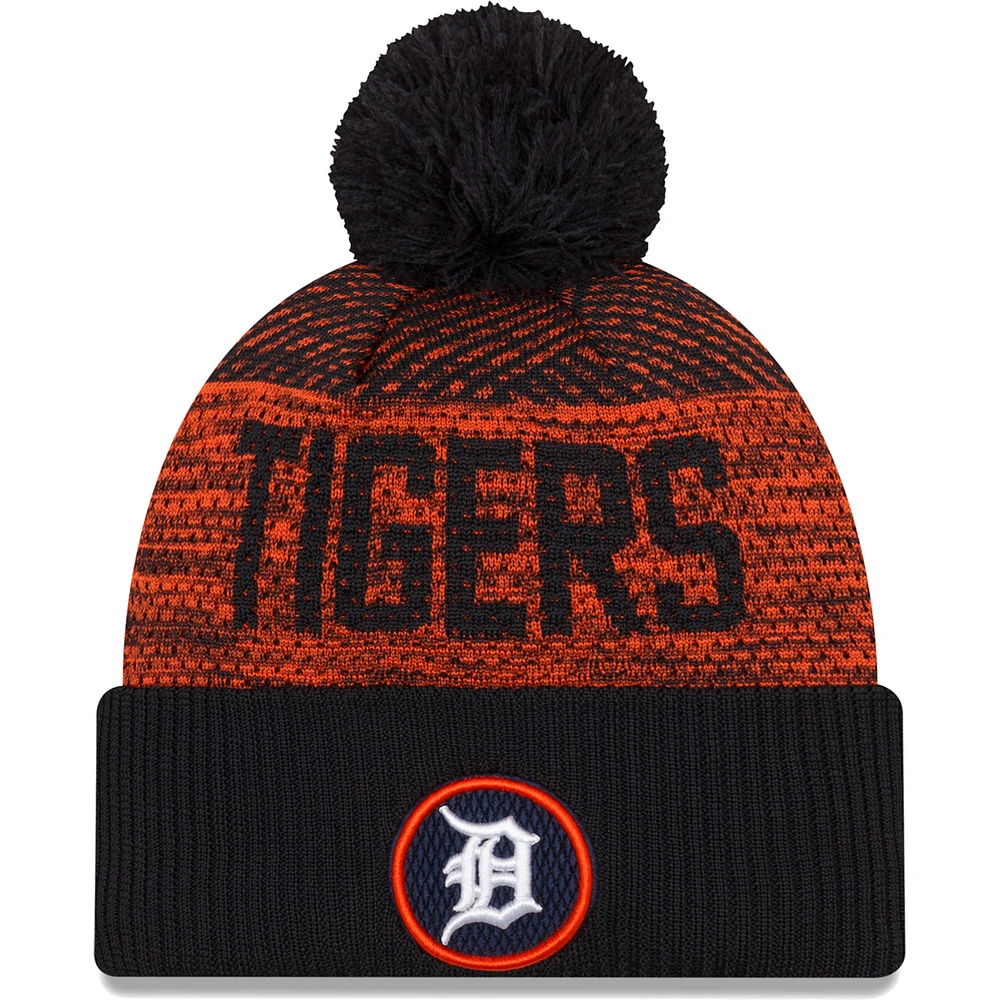 Men's New Era Navy Detroit Tigers Authentic Collection Sport Cuffed Knit Hat with Pom