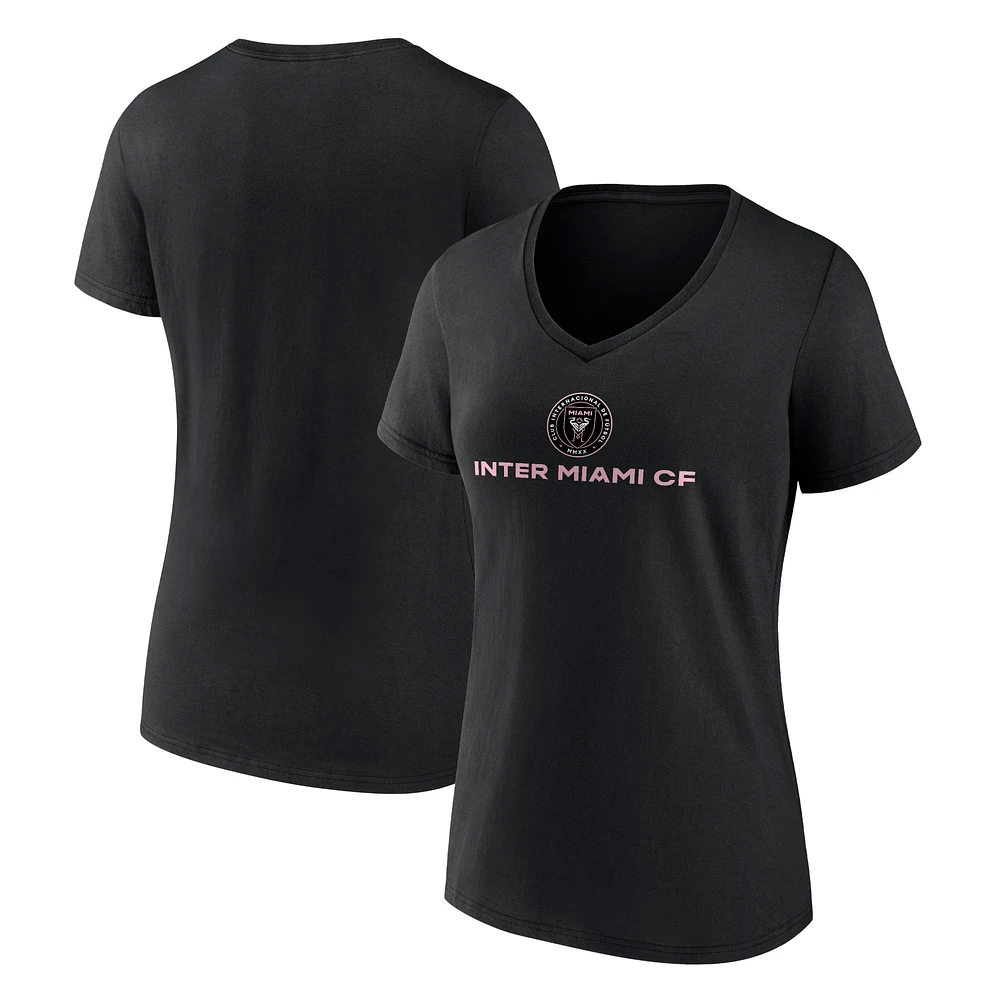 Women's Black Inter Miami CF Shielded Logo V-Neck T-Shirt
