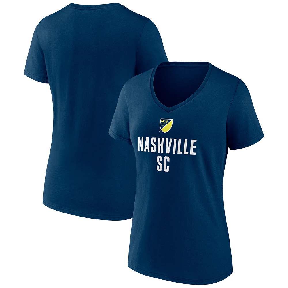 Women's Navy Nashville SC Shielded Logo V-Neck T-Shirt