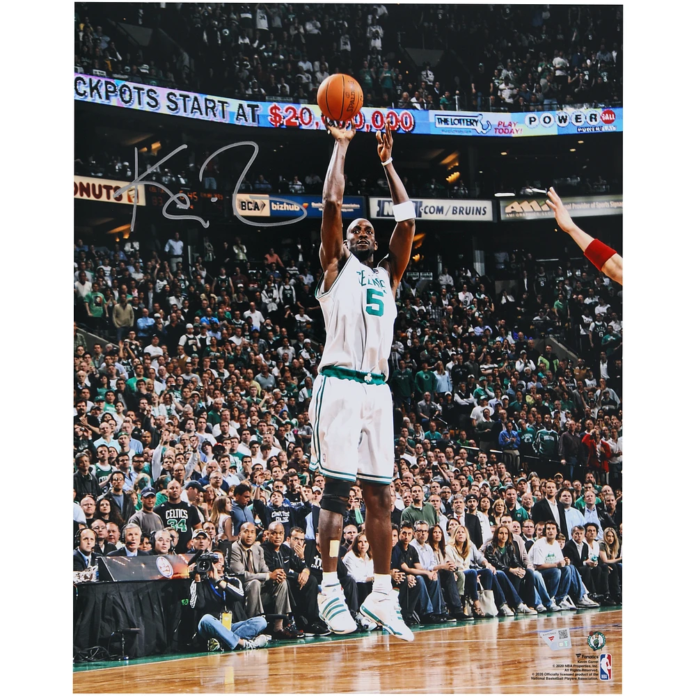 Kevin Garnett Boston Celtics Autographed 16" x 20" Shooting In White Photograph