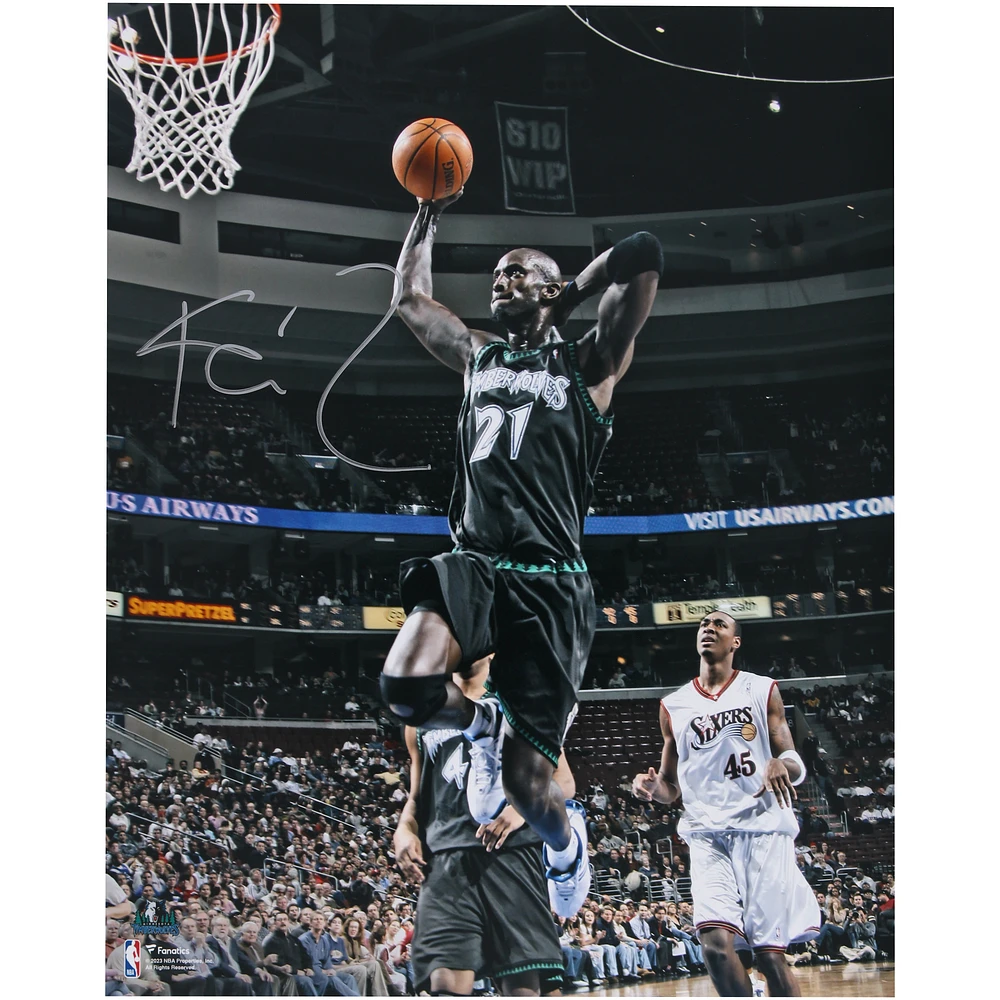 Kevin Garnett Minnesota Timberwolves Autographed 16" x 20" Hand Behind Head Dunking Photograph