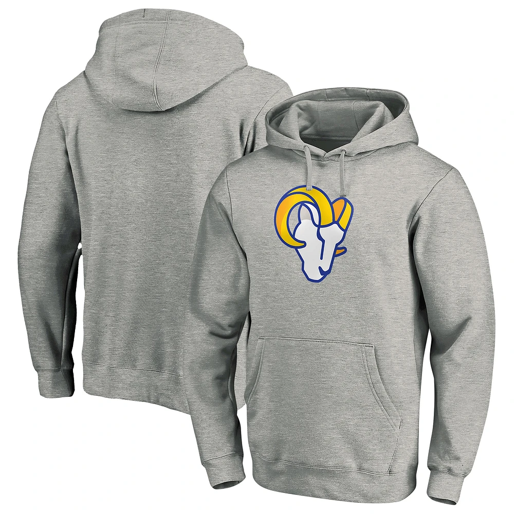 Men's Heather Gray Los Angeles Rams Primary Logo Fitted Pullover Hoodie