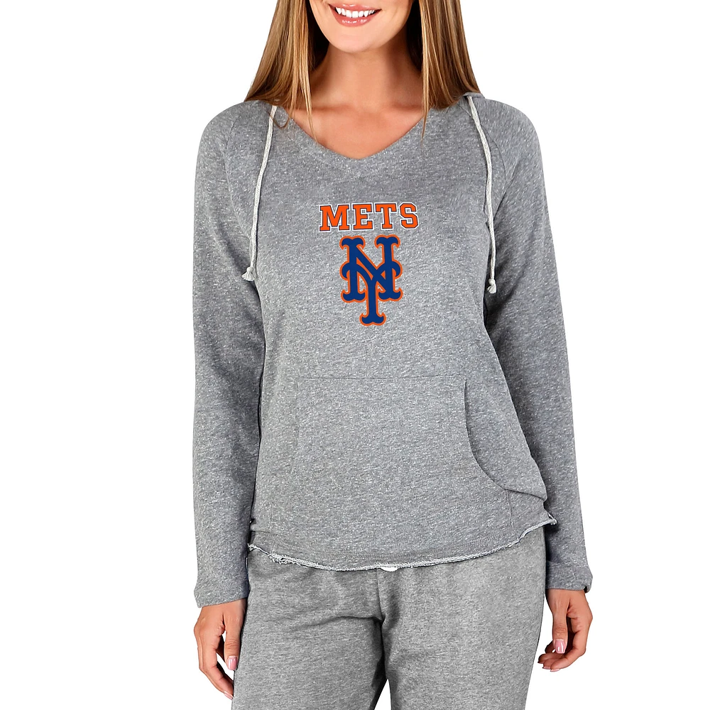 Women's Concepts Sport Gray New York Mets Mainstream Terry Long Sleeve Hoodie Top