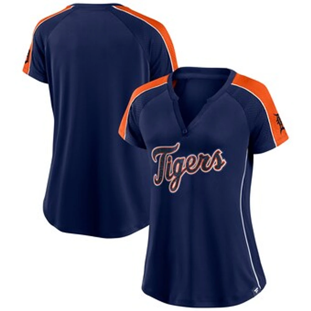 Women's Fanatics Navy Detroit Tigers Lineup League Diva Raglan Notch Neck T-Shirt