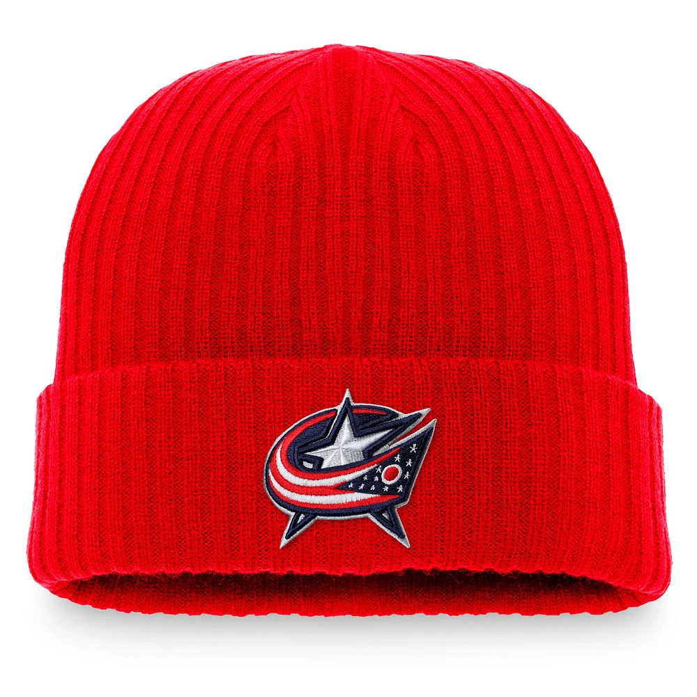 Men's Fanatics Red Columbus Blue Jackets Core Primary Logo Cuffed Knit Hat