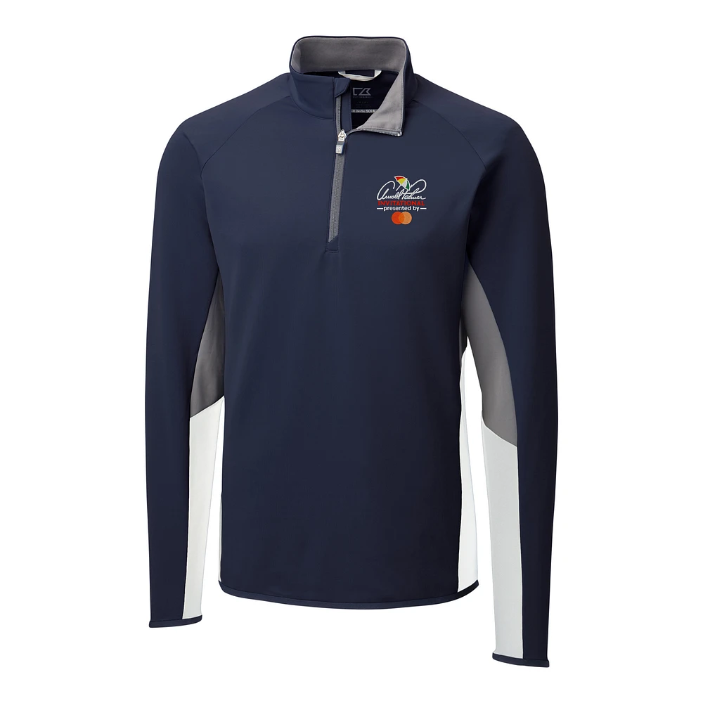 Men's Cutter & Buck Navy Arnold Palmer Invitational Traverse Colorblock Half-Zip Pullover Top