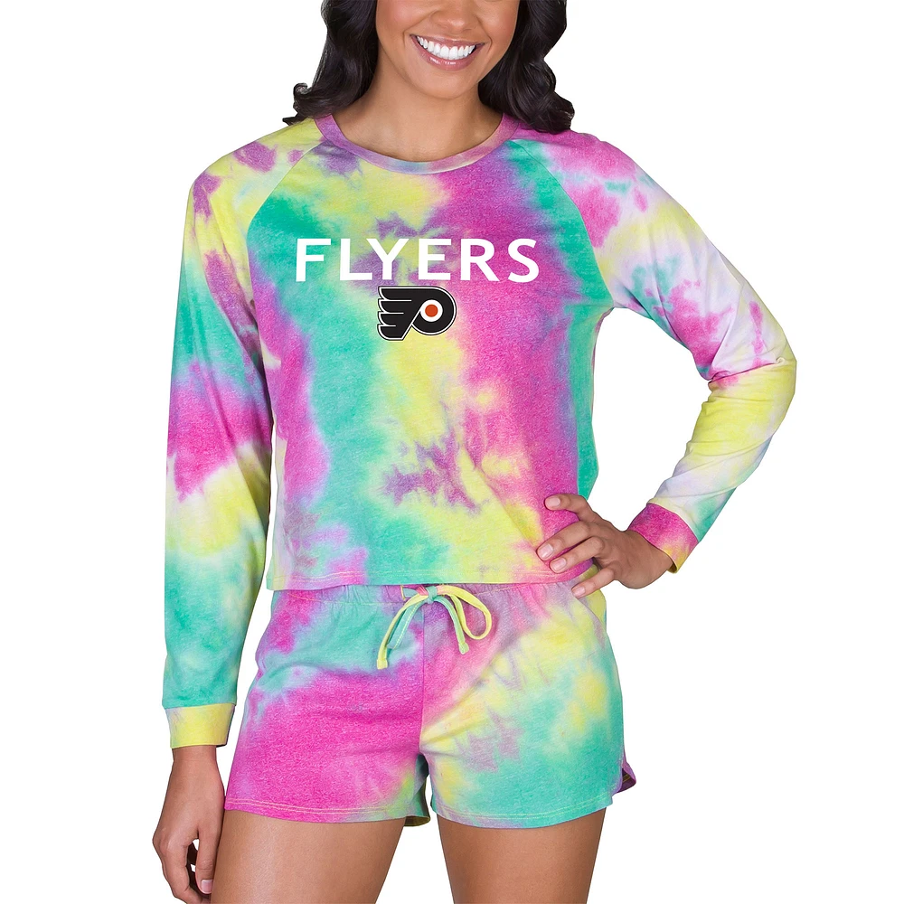 Women's Concepts Sport Philadelphia Flyers Velodrome Tie-Dye Long Sleeve Top & Shorts Set