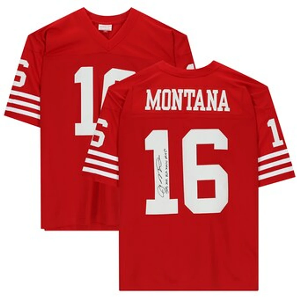 Joe Montana San Francisco 49ers Autographed Red Mitchell & Ness Replica Jersey with "SB XVI XIX XXIV MVP" Inscription