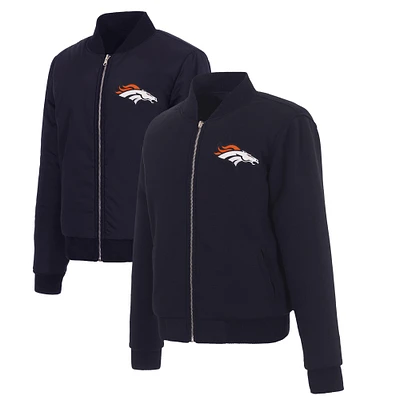 Women's JH Design Navy Denver Broncos Reversible Fleece Full-Zip Jacket