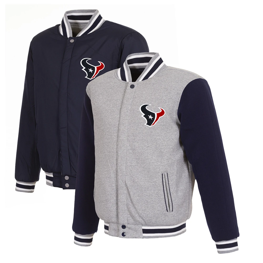 Men's JH Design Gray/Navy Houston Texans Reversible Fleece Full-Snap Jacket