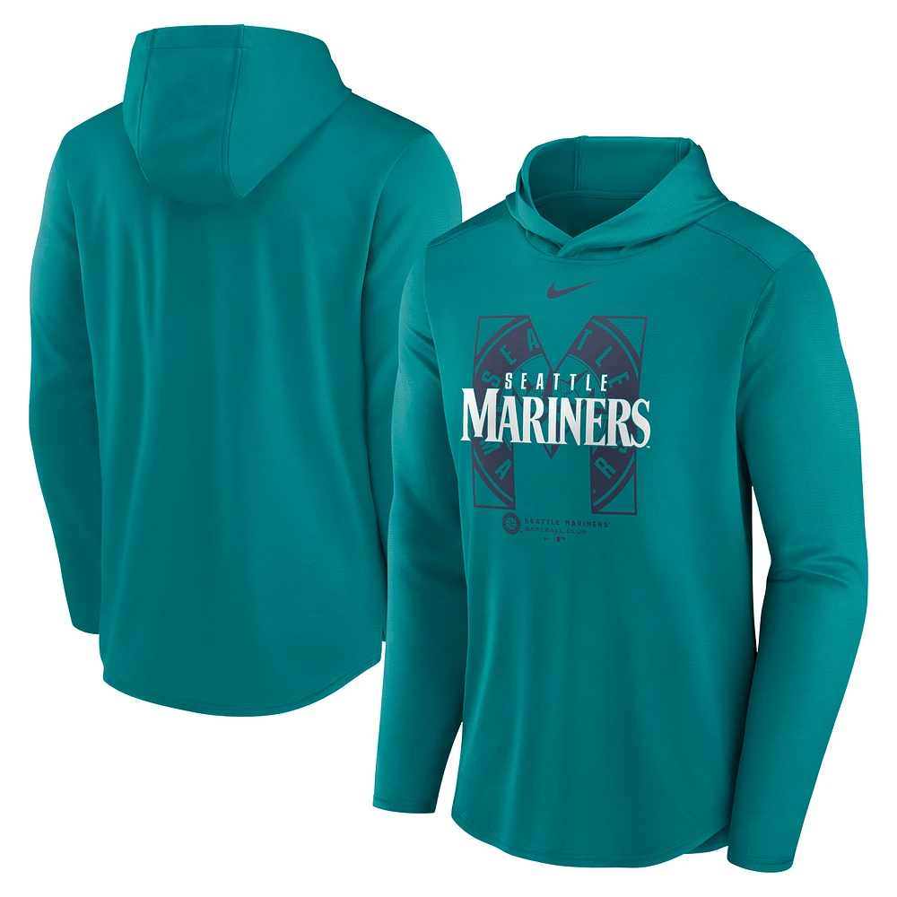 Men's Nike Teal Seattle Mariners Team Letterman Performance Hooded Long Sleeve T-Shirt