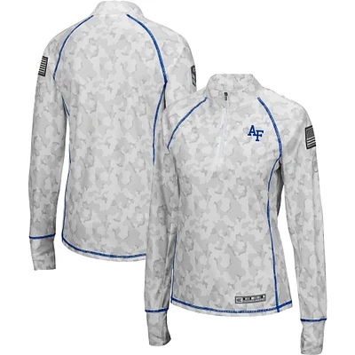 Women's Colosseum White Air Force Falcons OHT Military Appreciation Officer Arctic Camo Fitted Lightweight 1/4-Zip Jacket