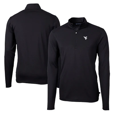 Men's Cutter & Buck Black West Virginia Mountaineers Virtue Eco Pique Recycled Quarter-Zip Jacket