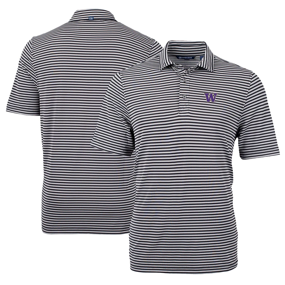 Men's Cutter & Buck Black Washington Huskies Virtue Eco Pique Stripe Recycled Polo
