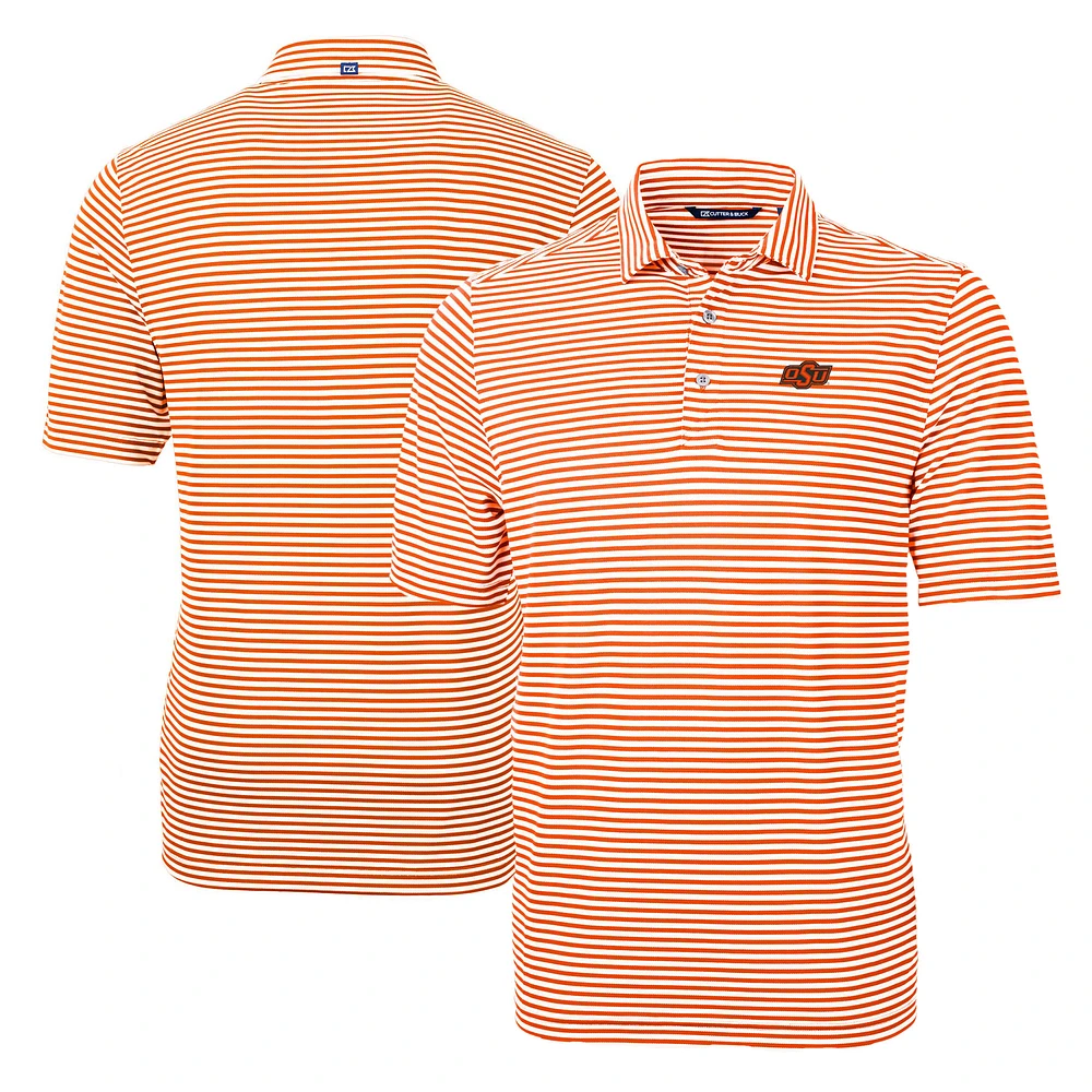 Men's Cutter & Buck Orange Oklahoma State Cowboys Virtue Eco Pique Stripe Recycled Polo