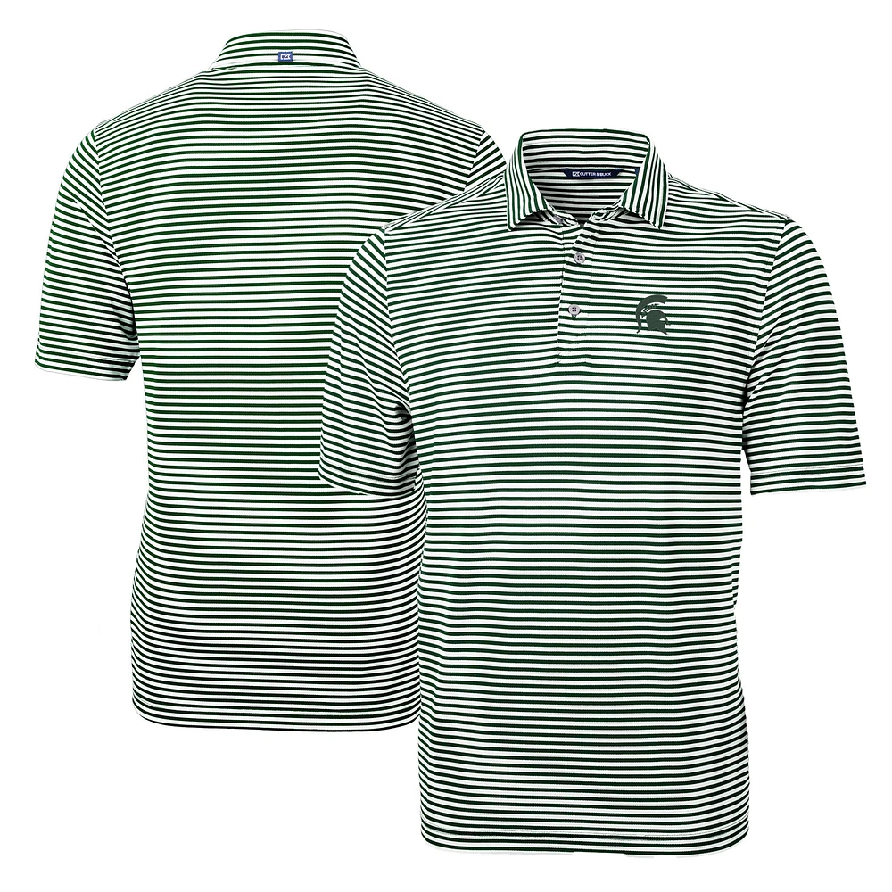 Men's Cutter & Buck Green Michigan State Spartans Virtue Eco Pique Stripe Recycled Polo