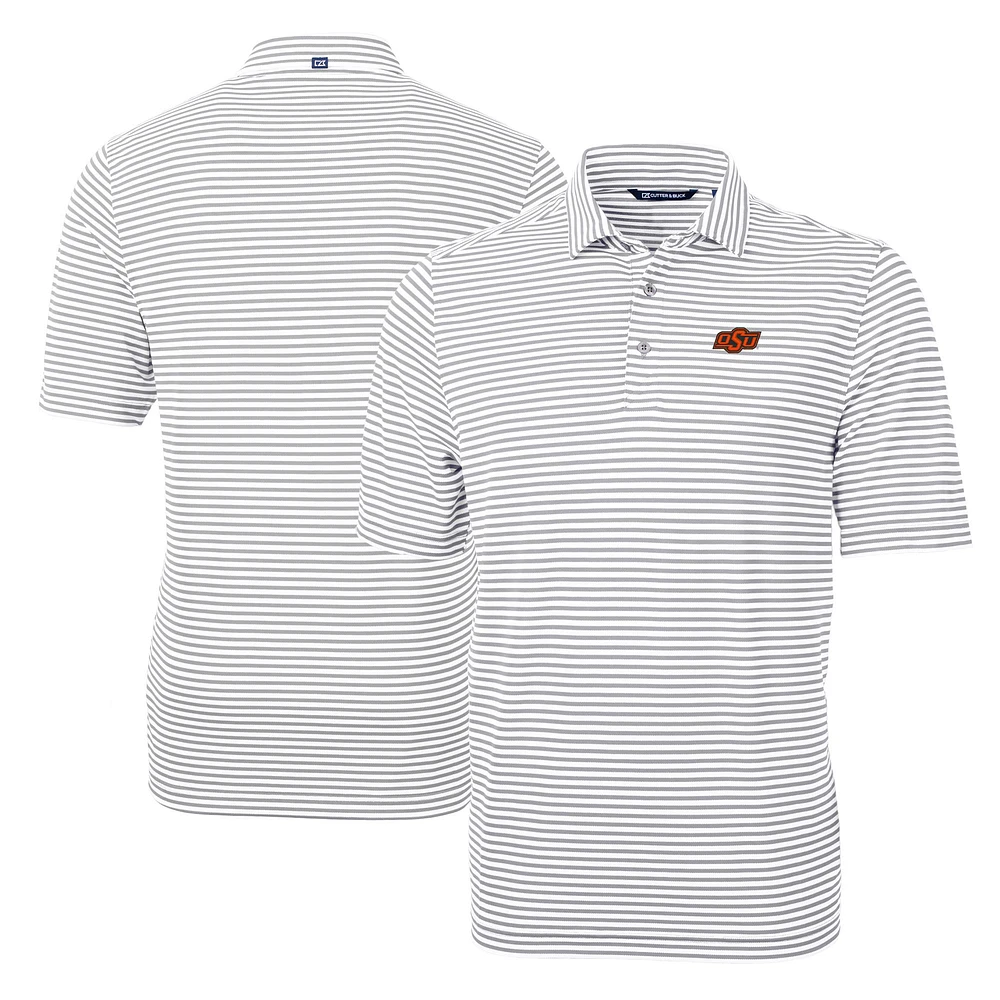 Men's Cutter & Buck Gray Oklahoma State Cowboys Virtue Eco Pique Stripe Recycled Polo