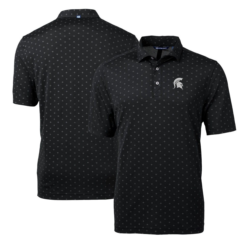 Men's Cutter & Buck Black Michigan State Spartans Virtue Eco Pique Tile Print Polo
