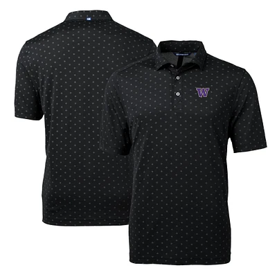 Men's Cutter & Buck Black Washington Huskies Virtue Eco Pique Tile Print Polo