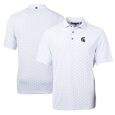 Men's Cutter & Buck White Michigan State Spartans Virtue Eco Pique Tile Print Polo