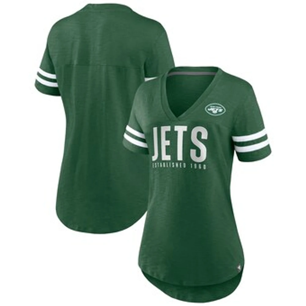Women's Fanatics Green New York Jets Rhinestone Speed Tested V-Neck T-Shirt