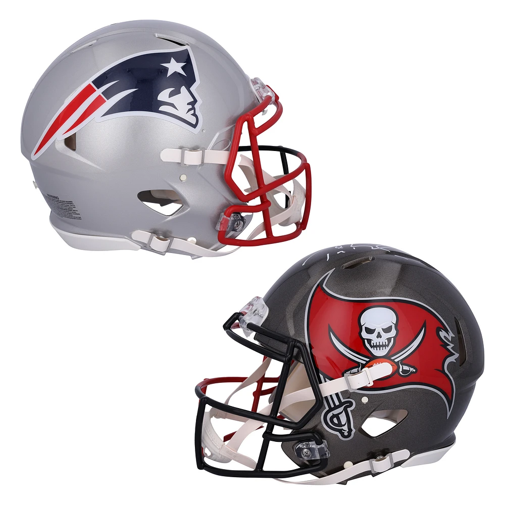 Tom Brady Tampa Bay Buccaneers & New England Patriots Autographed Half & Half Riddell Speed Authentic Helmet - Signature on Tampa Bay Side