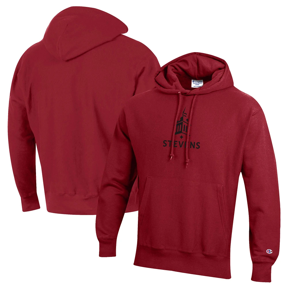 Men's Champion Red Stevens Institute of Technology Ducks Reverse Weave Fleece Pullover Hoodie