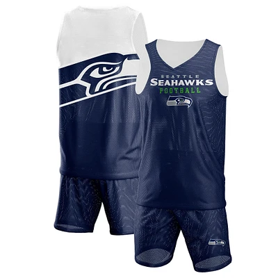 Men's FOCO College Navy Seattle Seahawks Colorblock Mesh V-Neck & Shorts Set