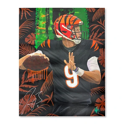 Joe Burrow Cincinnati Bengals Autographed Stretched 30" x 40" Embellished Canvas Giclee Print - Art by Cortney Wall - #1 of Limited Edition 1
