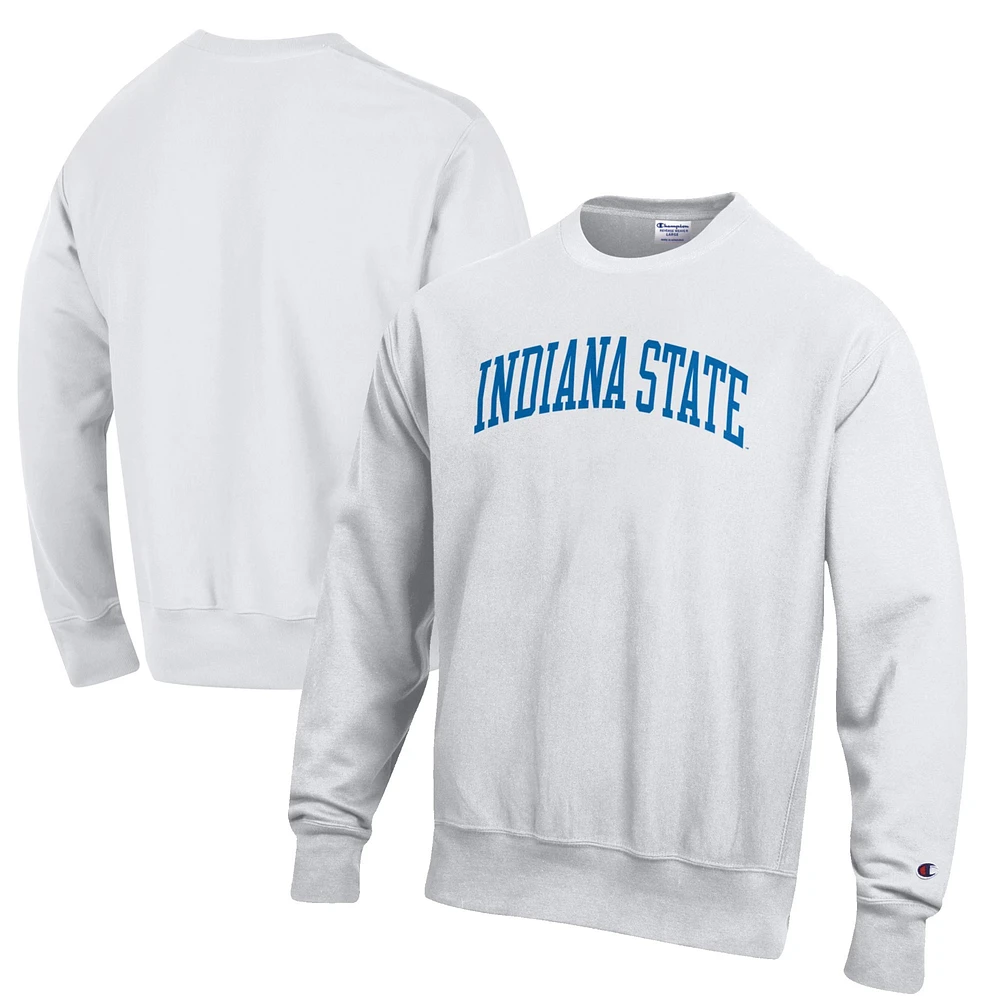Men's Champion White Indiana State Sycamores Reverse Weave Fleece Crewneck Sweatshirt