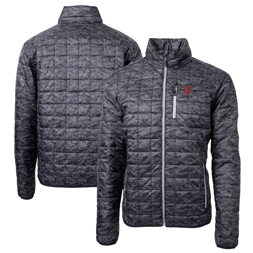 Men's Cutter & Buck Black Indiana Hoosiers Rainier Primaloft Eco Full-Zip Hooded Jacket