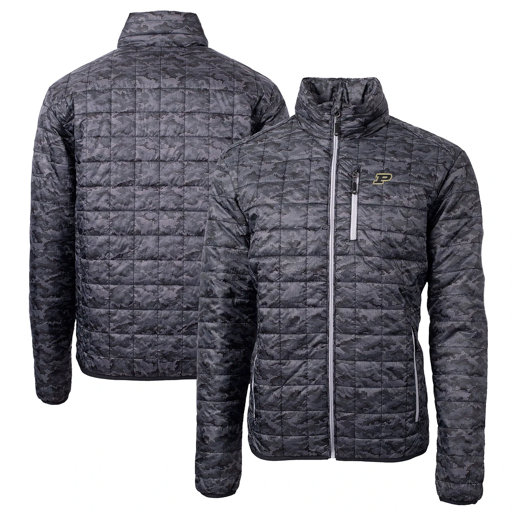 Men's Cutter & Buck Black Purdue Boilermakers Rainier Primaloft Eco Full-Zip Hooded Jacket