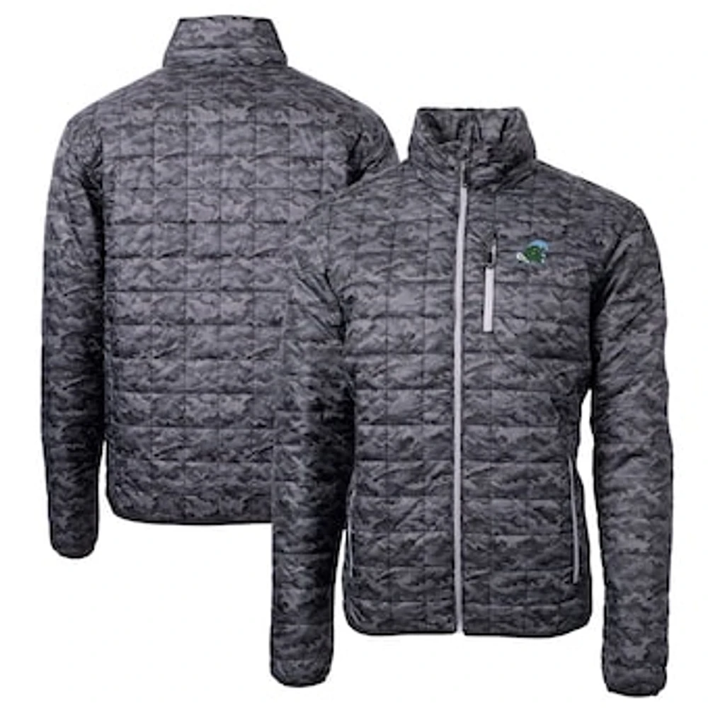 Men's Cutter & Buck Black Tulane Green Wave Rainier Primaloft Eco Full-Zip Hooded Jacket