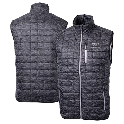 Men's Cutter & Buck Black Virginia Tech Hokies Rainier PrimaLoft Eco Insulated Printed Full-Zip Puffer Vest