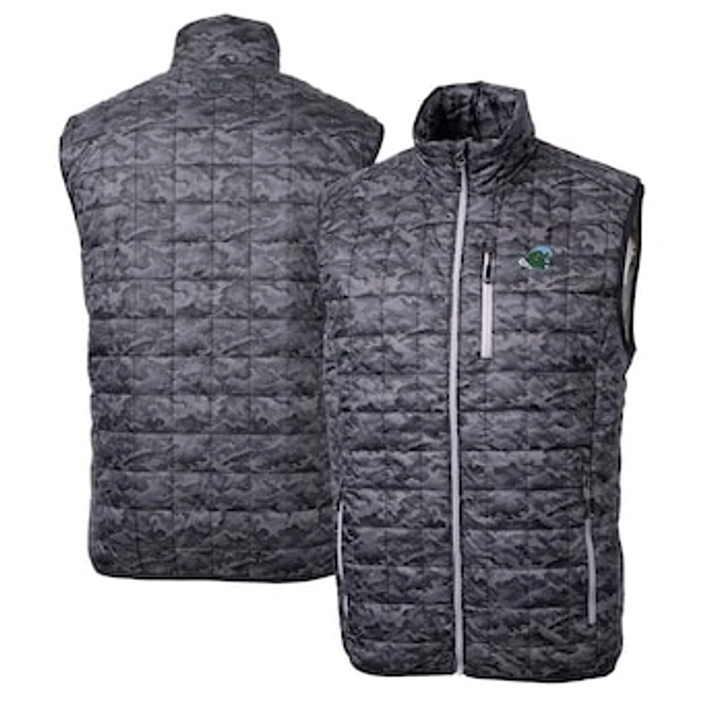 Men's Cutter & Buck Black Tulane Green Wave Rainier PrimaLoft Eco Insulated Printed Full-Zip Puffer Vest