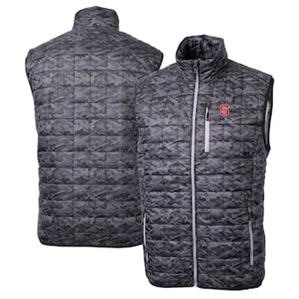 Men's Cutter & Buck Black NC State Wolfpack Rainier PrimaLoft Eco Insulated Printed Full-Zip Puffer Vest