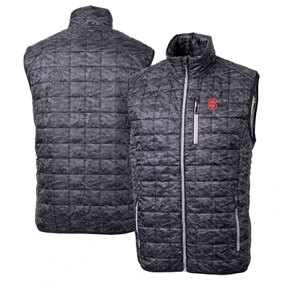 Men's Cutter & Buck Black NC State Wolfpack Rainier PrimaLoft Eco Insulated Printed Full-Zip Puffer Vest