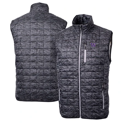 Men's Cutter & Buck Black Washington Huskies Rainier PrimaLoft Eco Insulated Printed Full-Zip Puffer Vest