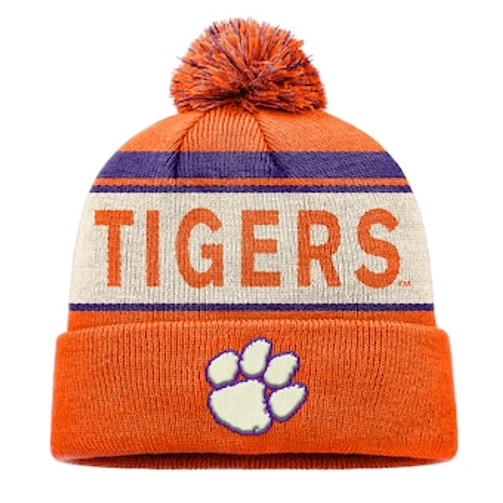 Men's Top of the World Orange Clemson Tigers Prime Cuffed Knit Hat with Pom