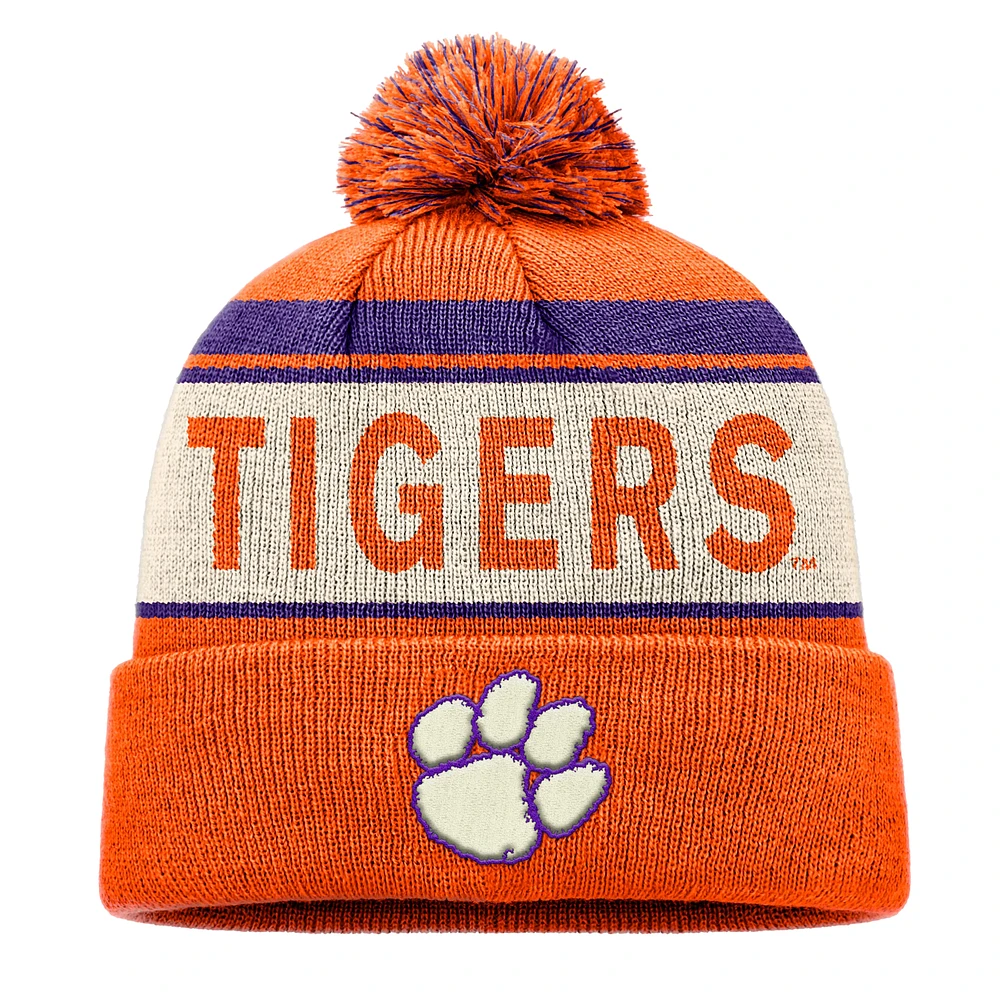 Men's Top of the World Orange Clemson Tigers Prime Cuffed Knit Hat with Pom
