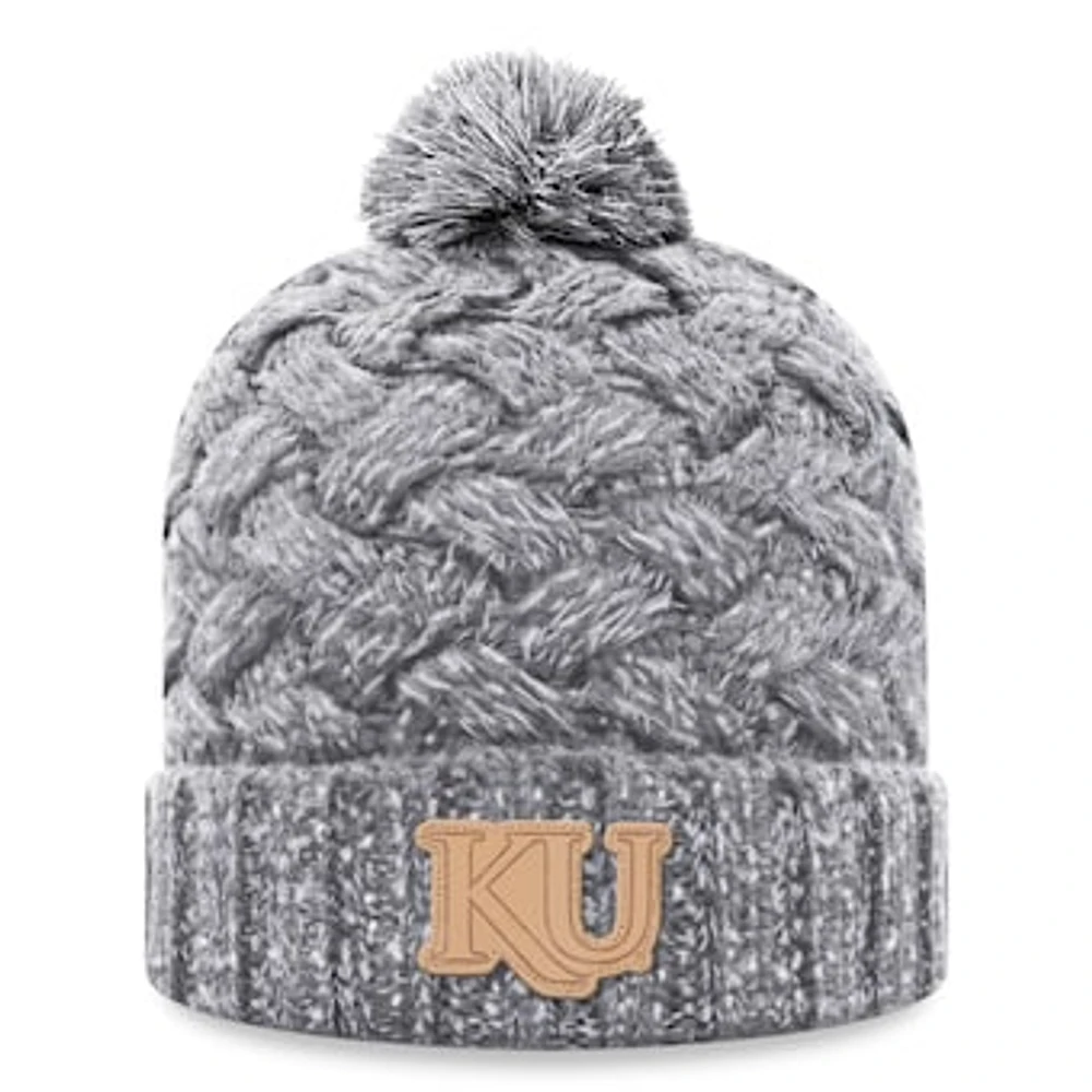 Women's Top of the World Heather Gray Kansas Jayhawks Arctic Cuffed Knit Hat with Pom