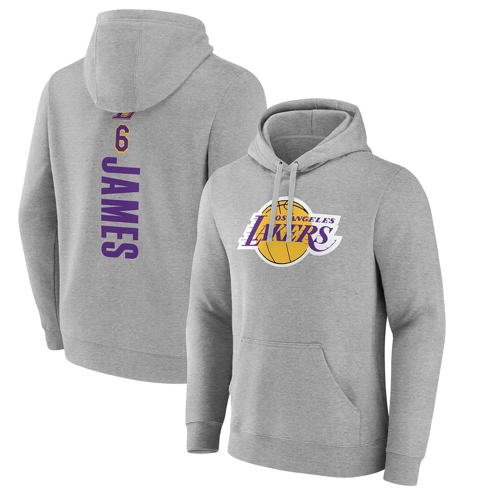Men's LeBron James Heathered Gray Los Angeles Lakers Playmaker Name & Number Pullover Hoodie