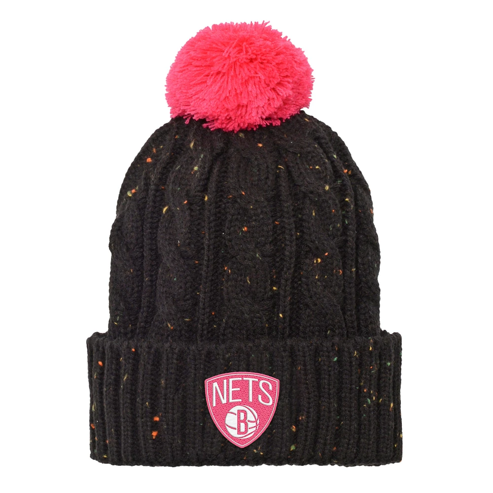Youth Black Brooklyn Nets Nep Cuffed Knit Hat with Pom