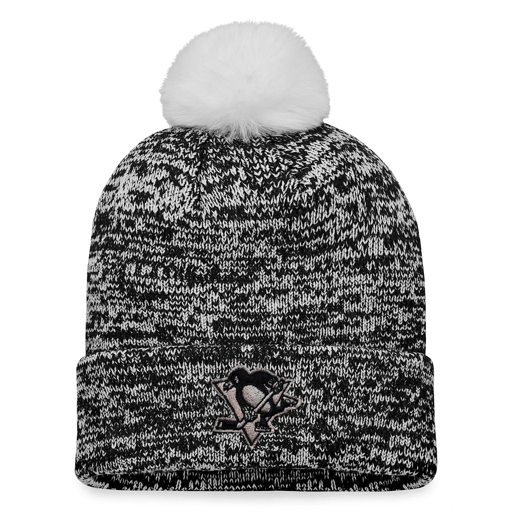 Women's Fanatics Black Pittsburgh Penguins Glimmer Cuffed Knit Hat with Pom