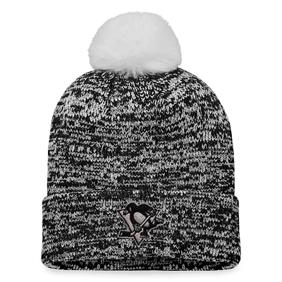 Women's Fanatics Black Pittsburgh Penguins Glimmer Cuffed Knit Hat with Pom