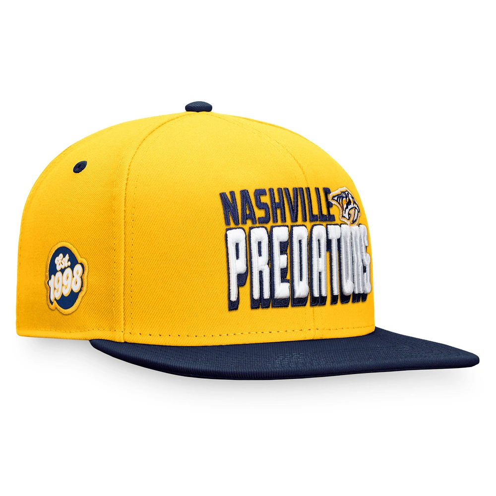 Men's Fanatics Gold/Navy Nashville Predators Heritage Retro Two-Tone Snapback Hat