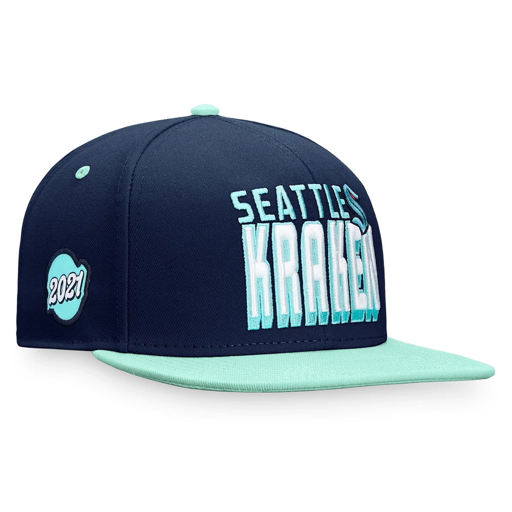 Men's Fanatics Navy/Blue Seattle Kraken Heritage Retro Two-Tone Snapback Hat