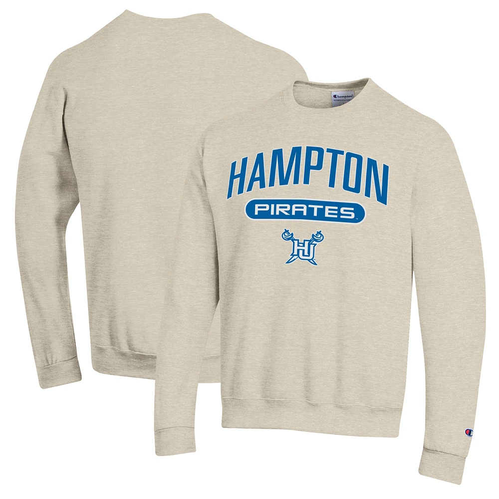 Men's Champion Oatmeal Hampton Pirates Eco Powerblend Crewneck Pullover Sweatshirt